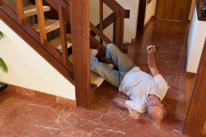 Senior man fell down the stairs